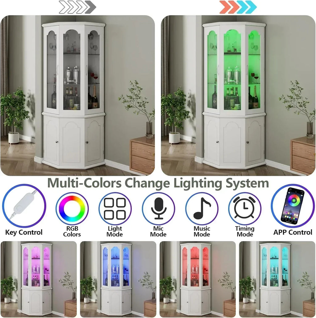 Corner wine cabinet with LED lights tall modern wine cabinet home bar wine storage cabinet wourant