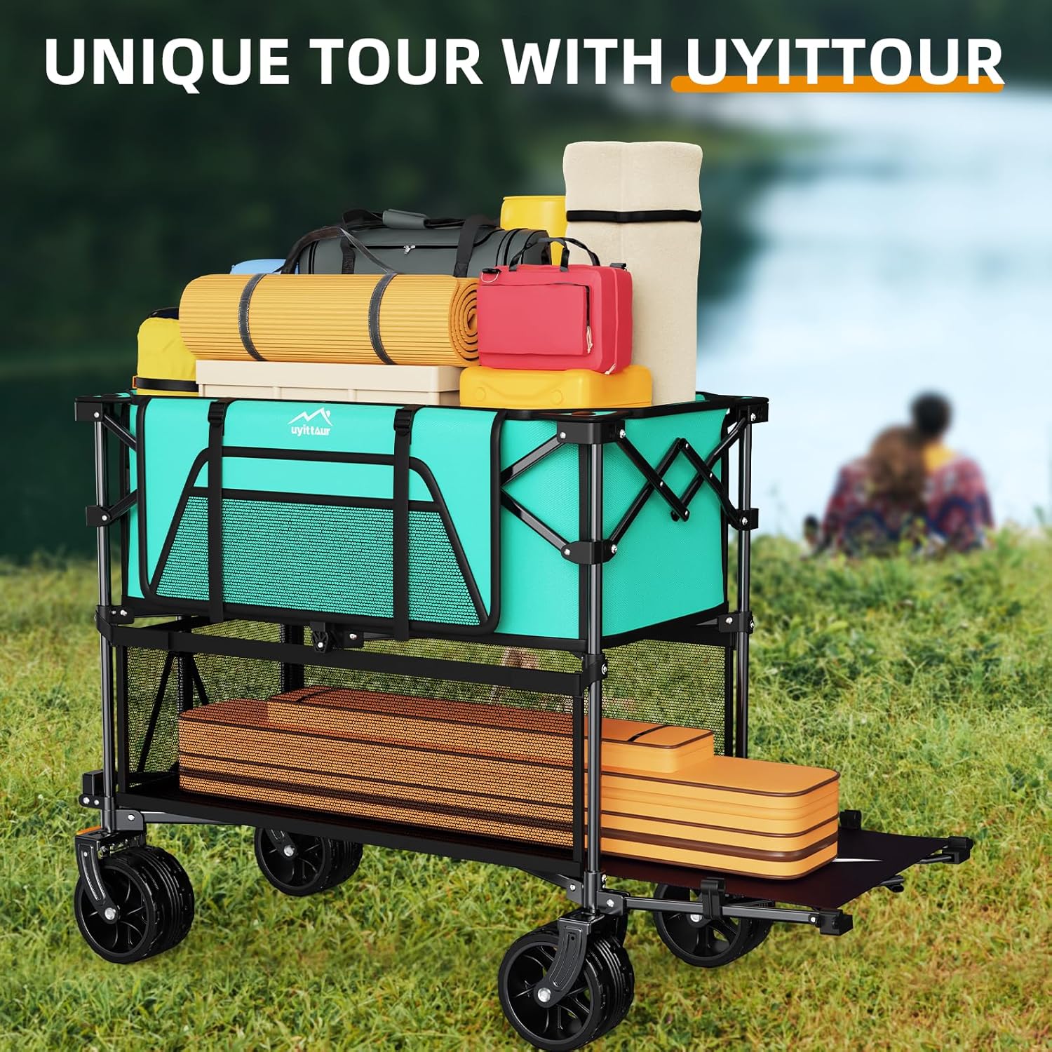 Foldable 50''L Extra Long Double Decker Wagon for Sport 400L Collapsible Heavy Duty Wagon Cart wourant