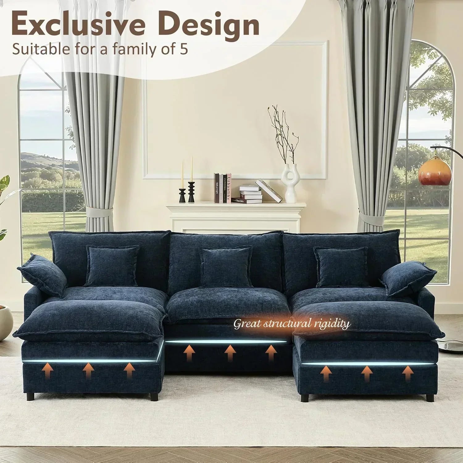 108 Inch U Shape Sofa Sectional Sofa Comfortable Cloud Sofa Living Room Deep Seat Sofa wourant