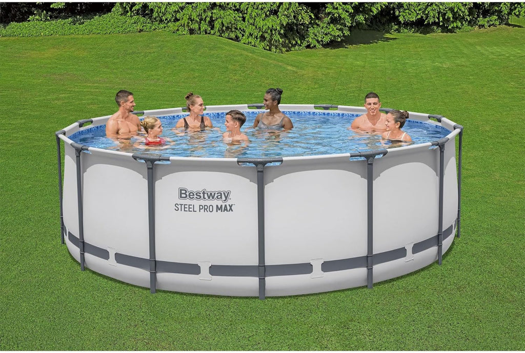 Steel Pro MAX 14 Foot x 48 Inch Round Metal Frame Above Ground Outdoor Swimming Pool Set wourant