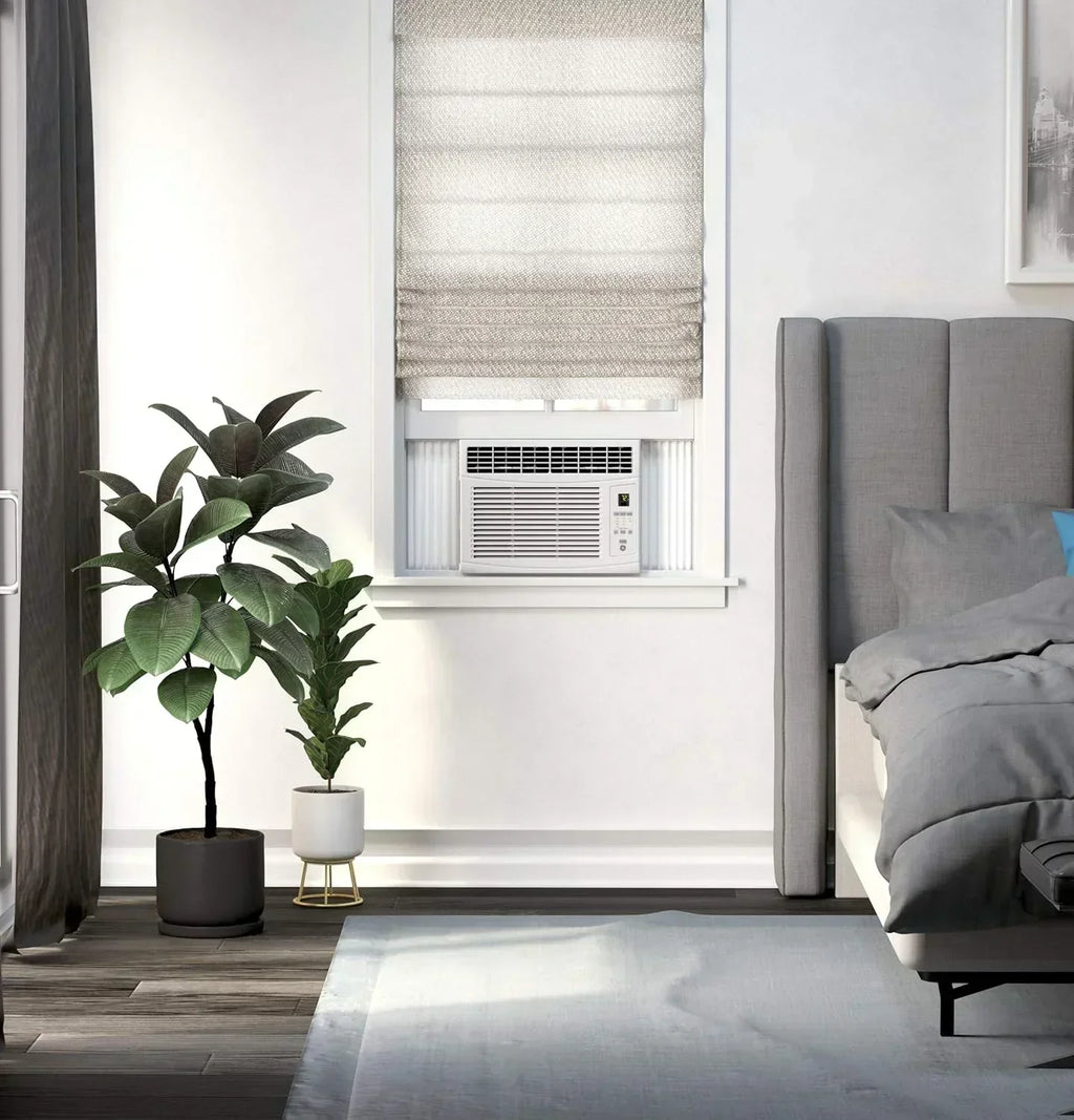 GE Window Air Conditioner Unit 5,000 BTU for Small Rooms up to 150 sq ft Manual Adjustable Fan wourant