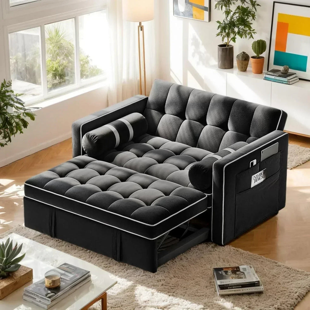 Pipishell 3 in 1 Convertible Sleeper Sofa Bed Pull Out Couch for Living Room USB Ports Side Pockets wourant