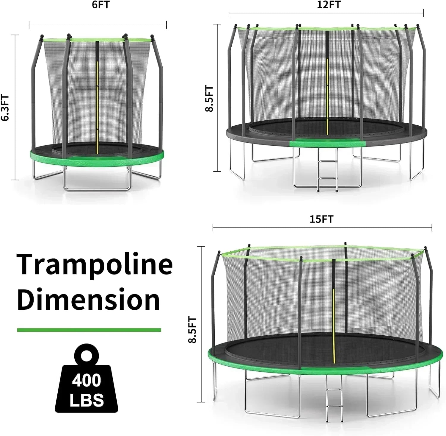 AOTOB 8FT 10FT 12FT 14 FT 15FT Trampoline with Safety Enclosure Net Outdoor Trampoline wourant