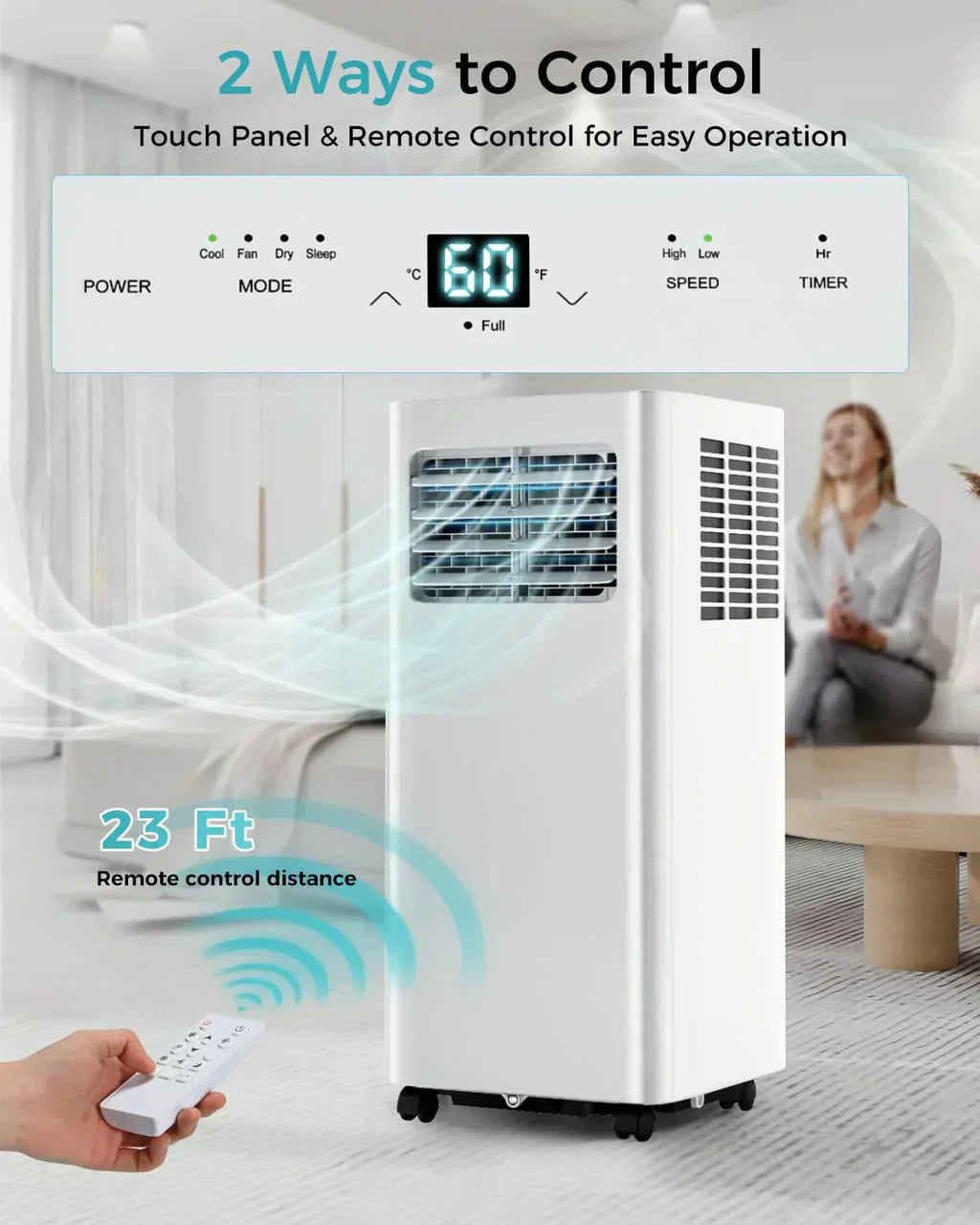 8,000 BTU Portable Air Conditioner 3-in-1 AC Unit with Remote Control Ultra-Quiet Cooling for Rooms wourant