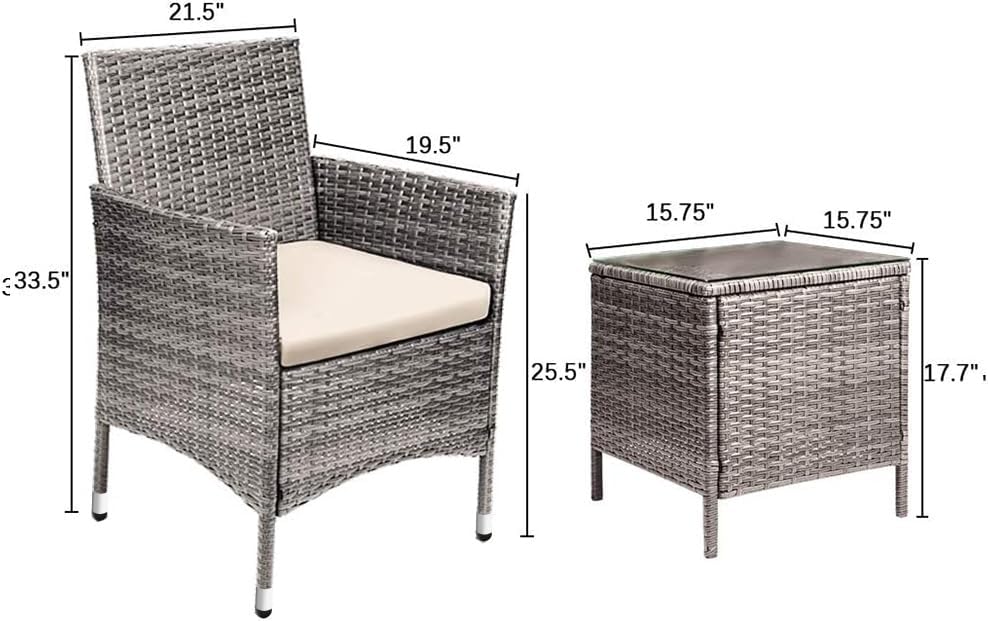 Devoko Patio Porch Furniture Sets 3 Pieces PE Rattan Wicker Chairs Outdoor Garden Furniture Sets wourant