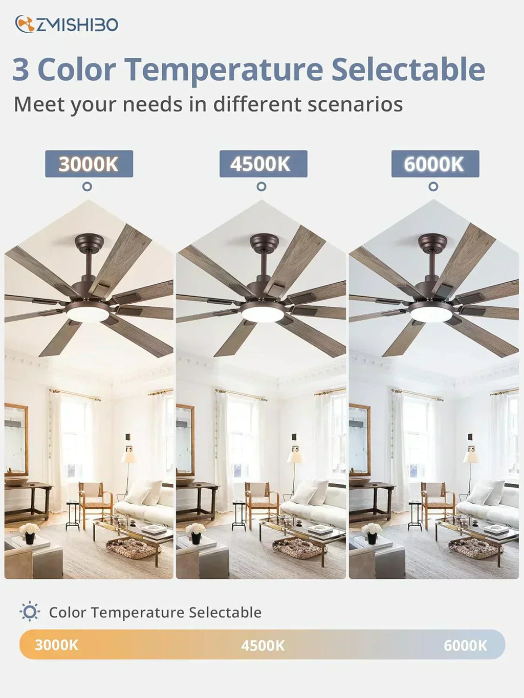 Zmishibo 72-inch large ceiling fan with lighting and remote indoor/outdoor wourant
