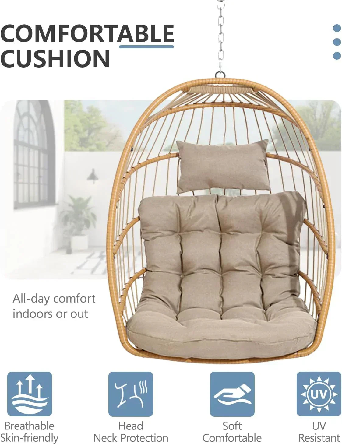 SWITTE Egg Chair Outdoor with Stand Indoor Wicker Hanging Egg Swing Chair with Cushion wourant