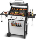 3-Burner Propane Gas Grill 30,000 BTU Output Double-layer Stainless Steel Grill Lid Cooking Grids wourant