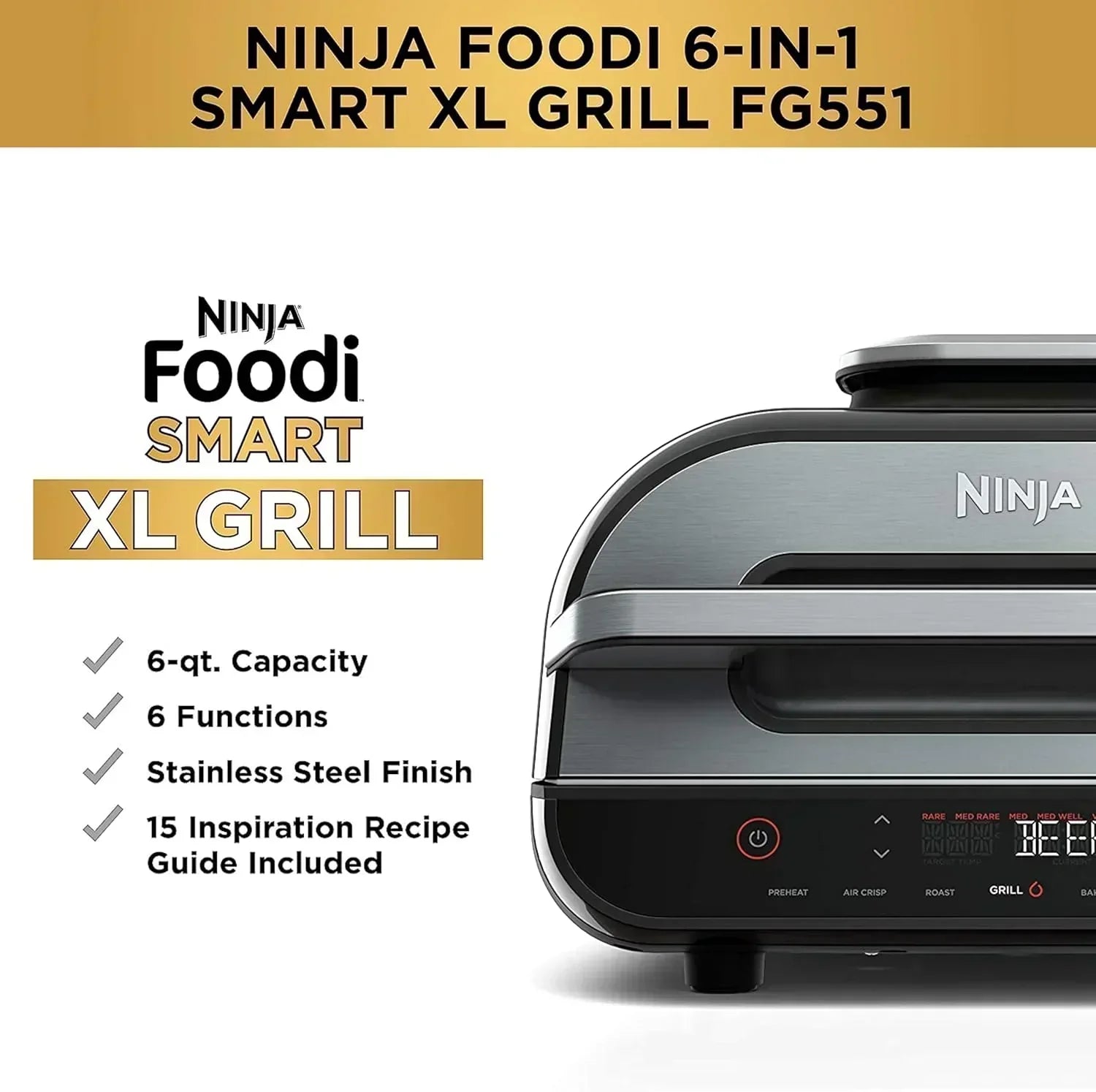 Ninja Foodi Smart XL 6-in-1 Indoor Grill with Air Fry Bake Roast Broil and Dehydrate wourant