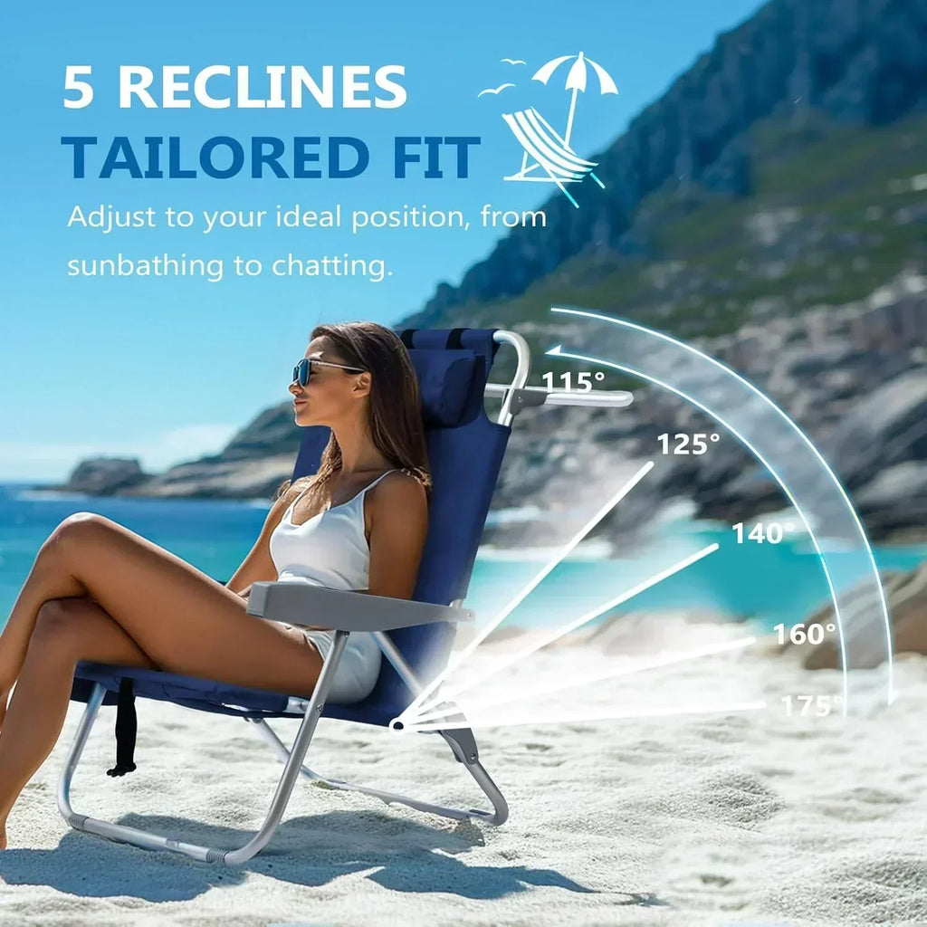 5-Position Aluminum Lay Flat Tall Backpack Beach Chairs 2 Pack Compact Portable Beach Chairs wourant