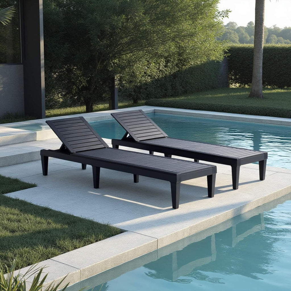 Patio Chairs Black Chaise Lounge Chair Outdoor 5-Position Adjustable Sun Tanning Chair wourant