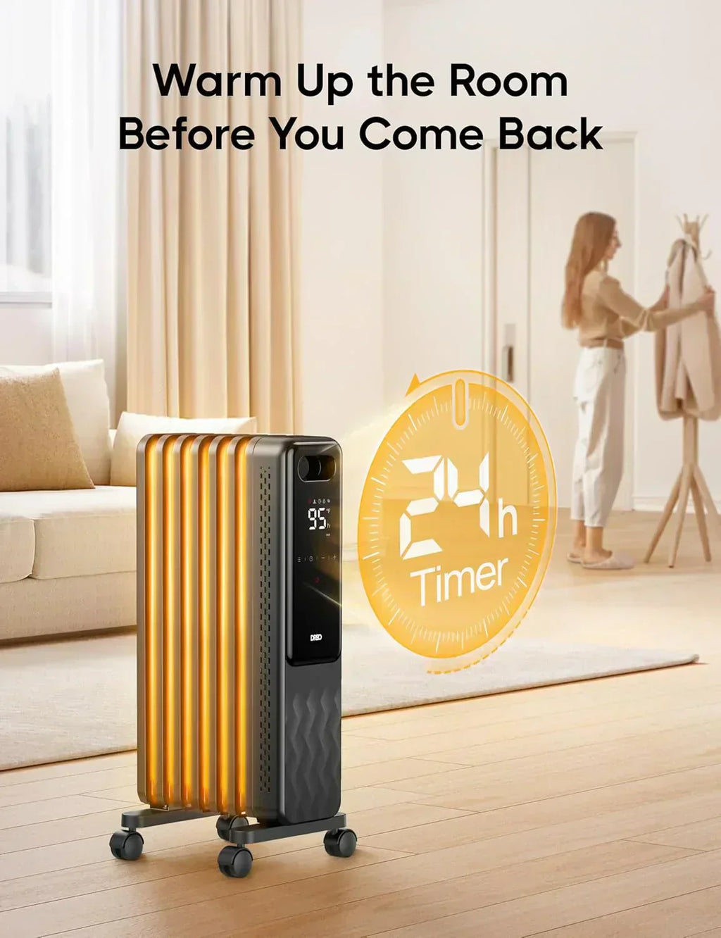 Indoor electric radiant heater with overheat and tip-over protection digital thermostat wourant
