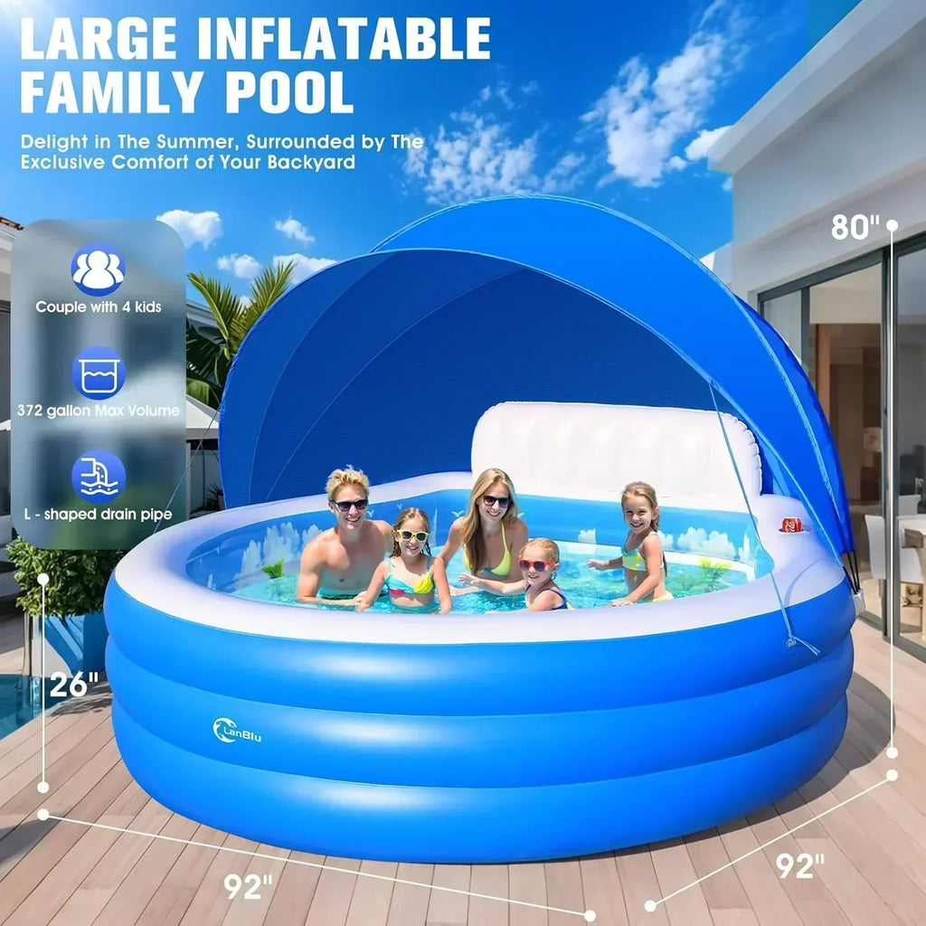 2025 Upgraded Inflatable Pool with Canopy Inflatable Family Lounge Pool Round Blow Up Pool wourant