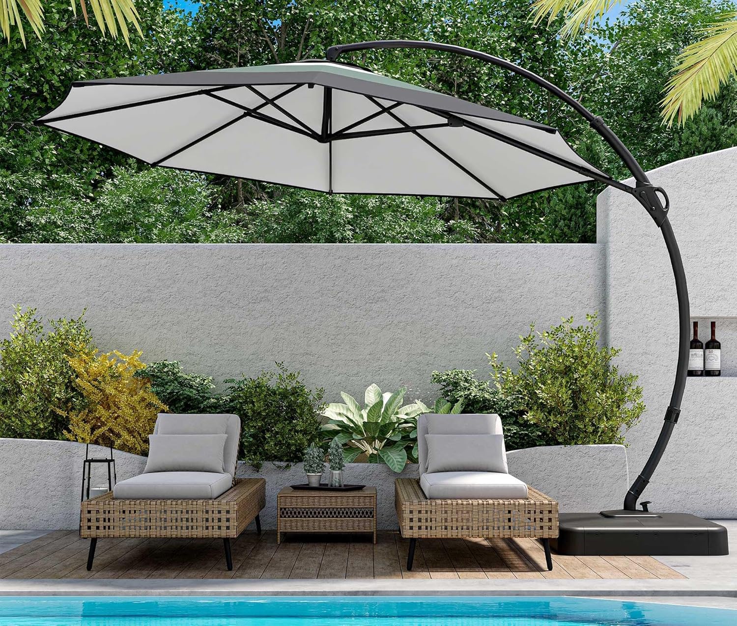 LAUSAINT HOME Outdoor Patio Umbrella with Base included 11 FT Deluxe Curvy Cantilever Umbrella wourant