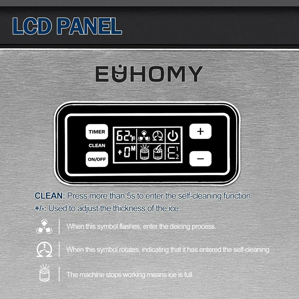 EUHOMY Commercial Ice Maker Machine 100lbs/24H Stainless Steel Under Counter ice Machine wourant