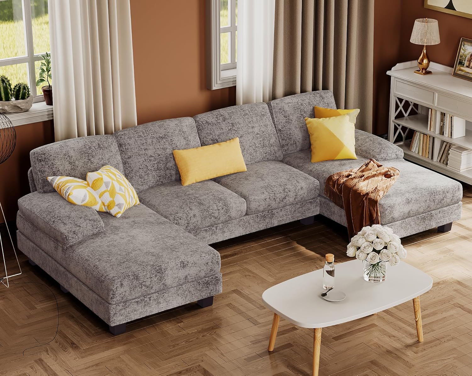 Furmax Sectional Couches for Living Room U-Shaped Sofa Couch Linen Fabric 4 Seat Sofa Set wourant