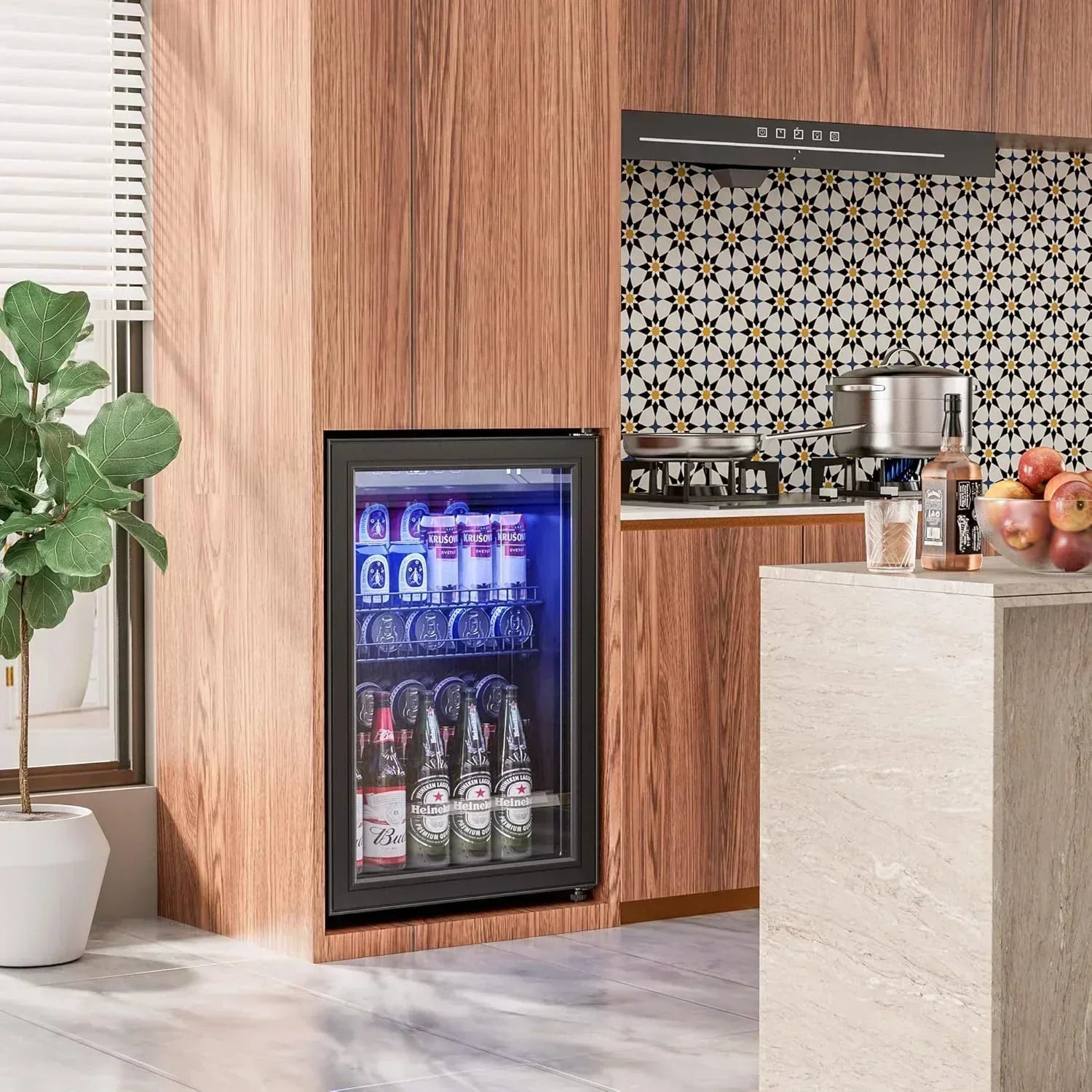 Beverage Refrigerator Cooler-120 Cans Freestanding Mini Fridge Cooler with Glass Door wourant