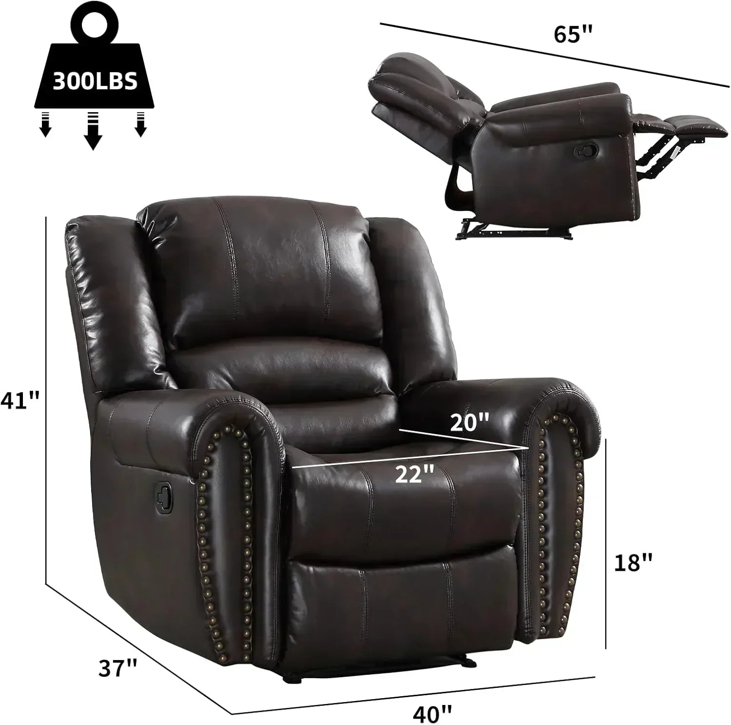 Leather recliner classic traditional manual recliner single sofa for living room wourant
