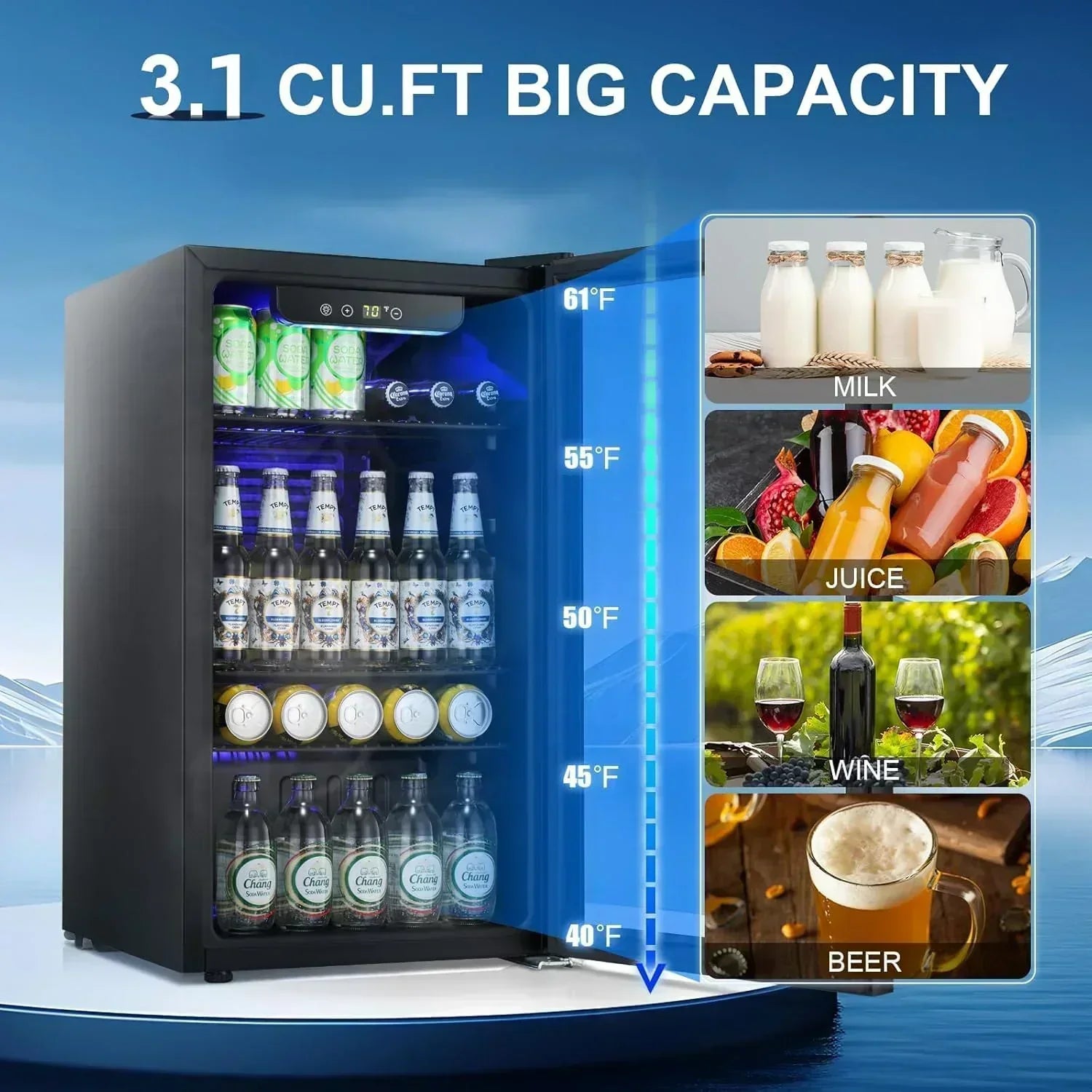 Antarctic Star Beverage Refrigerator Cooler 68 Can Mini Fridge with Glass Door for Beer Drinks Wine wourant