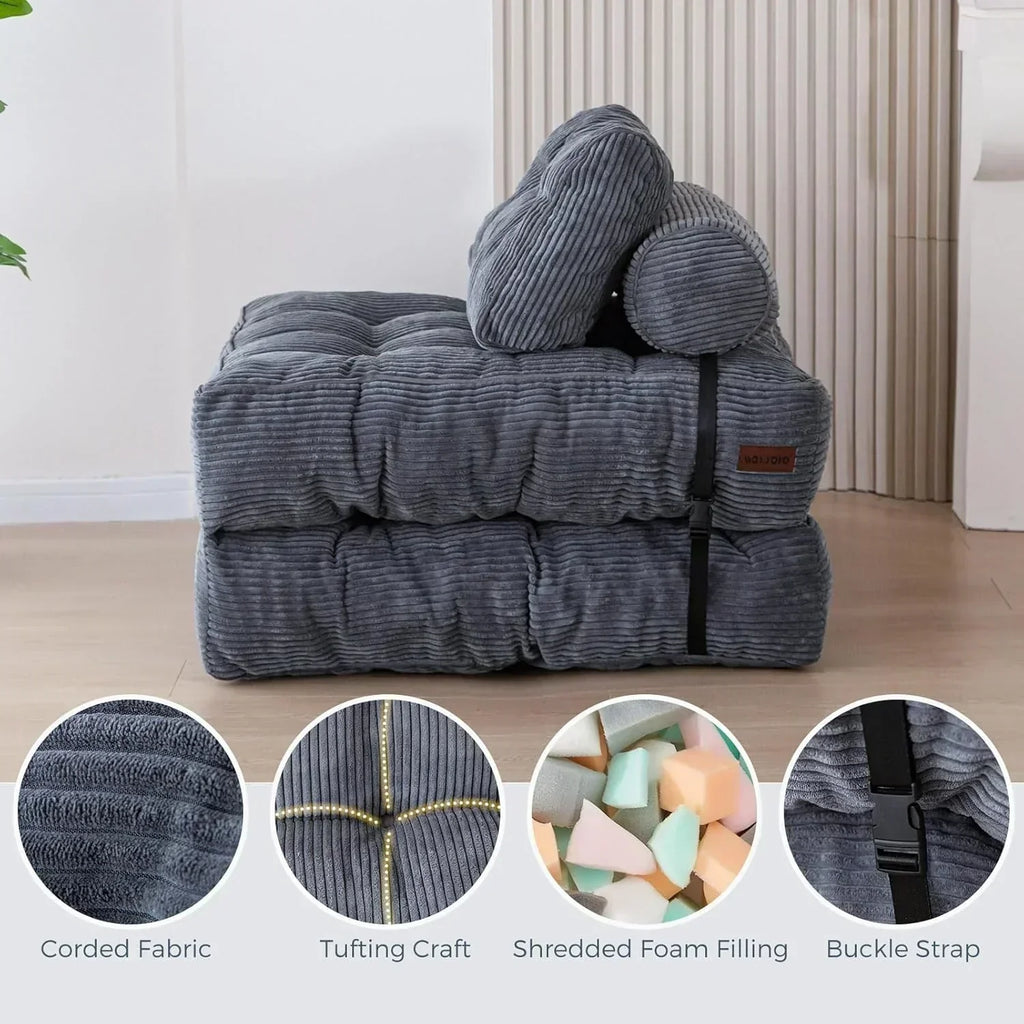MAXYOYO Folding Sofa Bed Convertible Sleeper Chair with Pillow Foldable Mattress with Back Support wourant