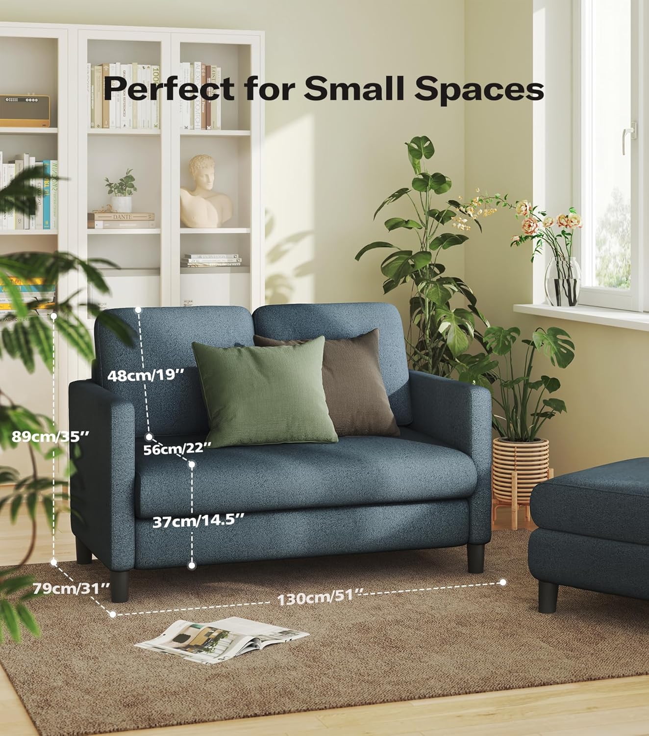 Loveseat Sofa 51" Love Seat Comfy Corduroy Small Loveseat Tool-Free Setup Couch wourant