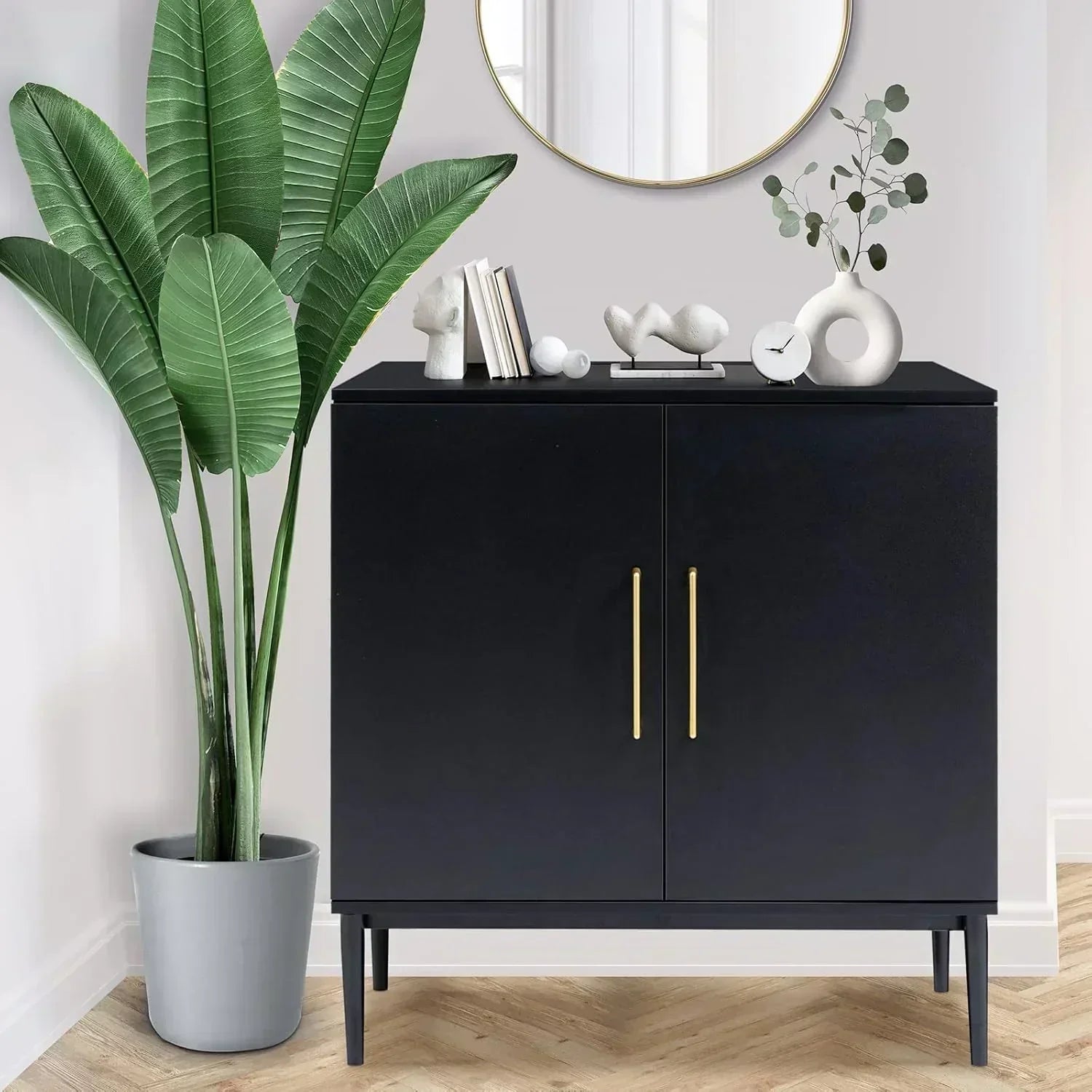 Free Standing Cabinet Black Wood for Living Room Bedroom Dining Room Hallway wourant
