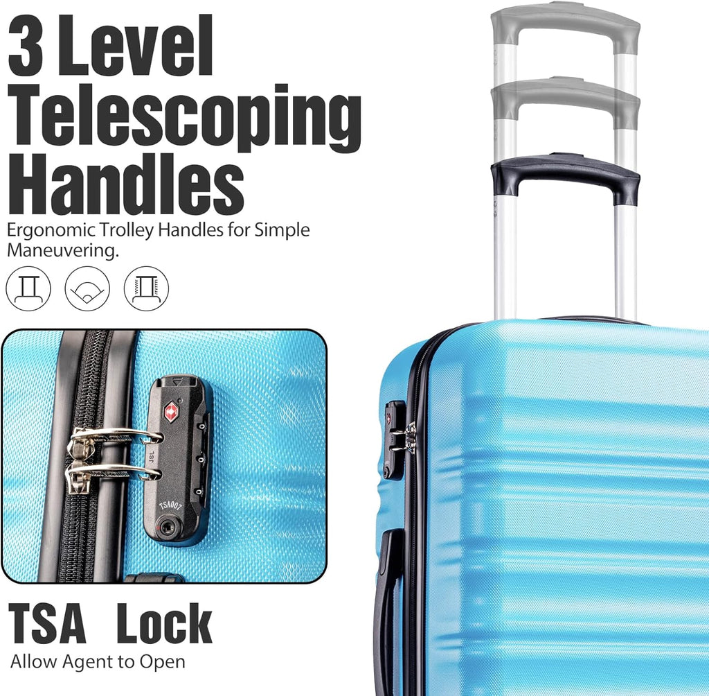 LONG VACATION 6 Piece Luggage Set Carry on Suitcase with ABS+PC hardshell Spinner Wheels wourant