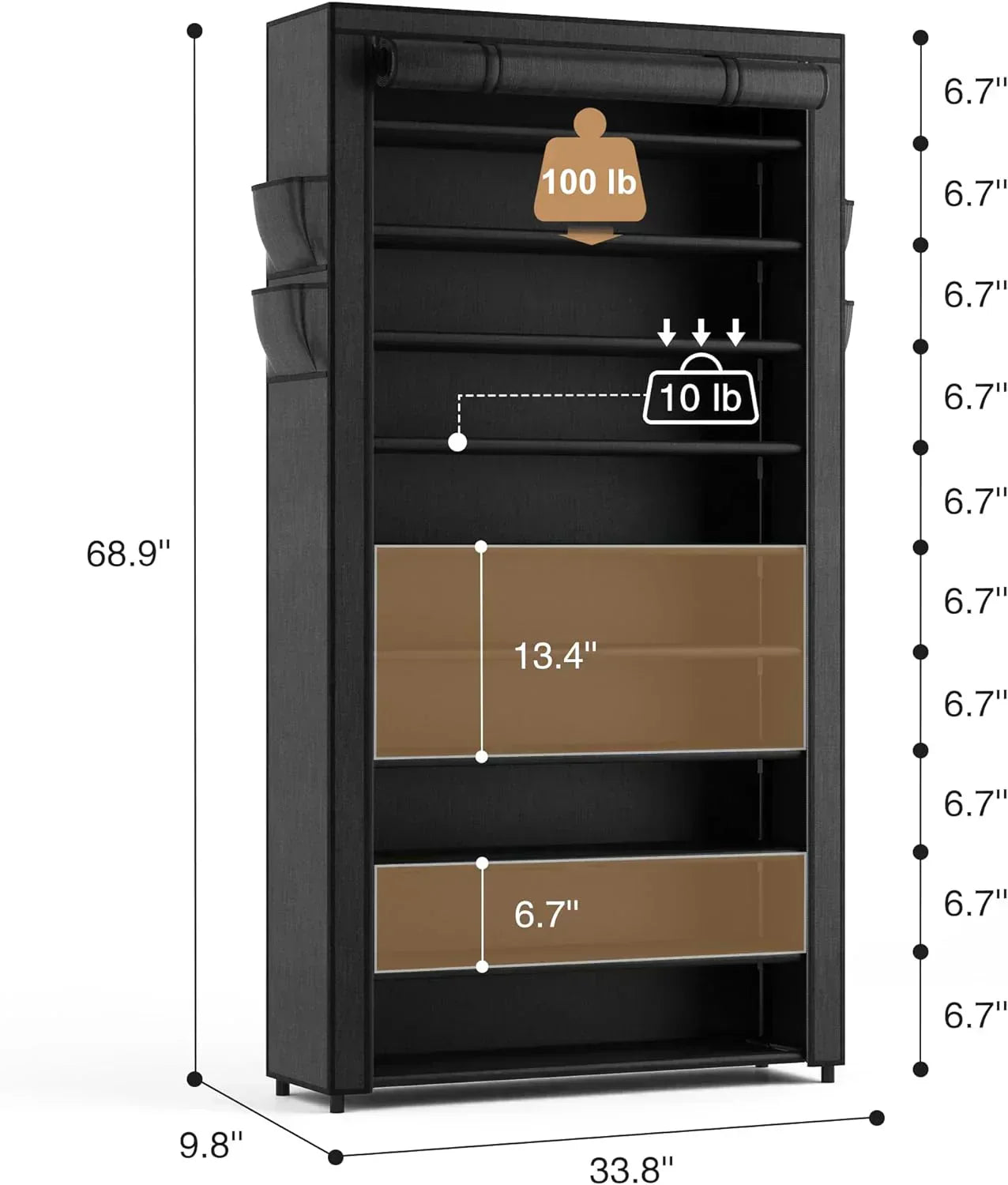 ROJASOP 10 Tier Shoe Rack with Covers Large Capacity Stackable Tall Shoe Shelf Storage wourant
