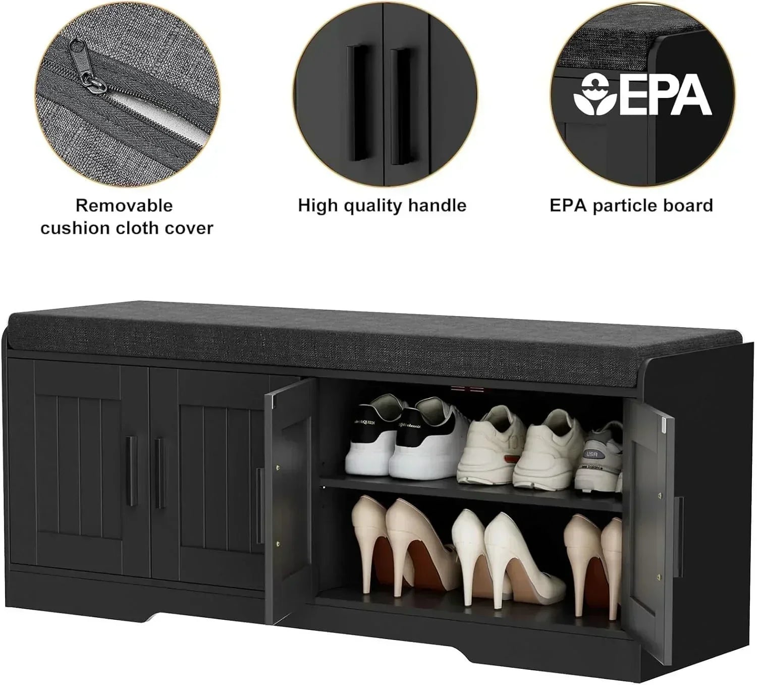 2-Tier Storage Bench Shoe Bench with Thickened Padded Seat Cushion Entryway Bench wourant