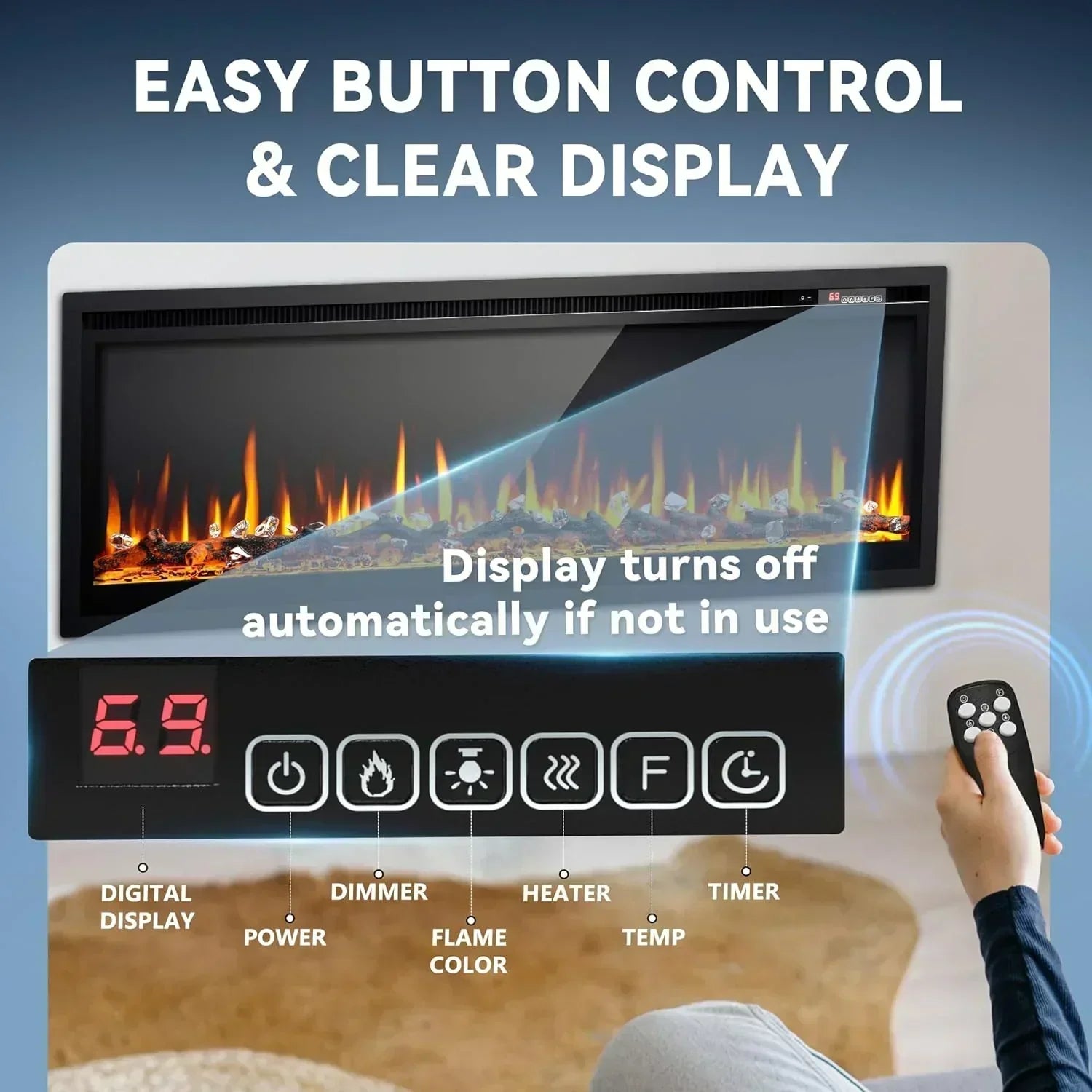 EUHOMY 50 Inch Electric Fireplace Wall Recessed Adjustable Flame Color Fireplace Heater wourant