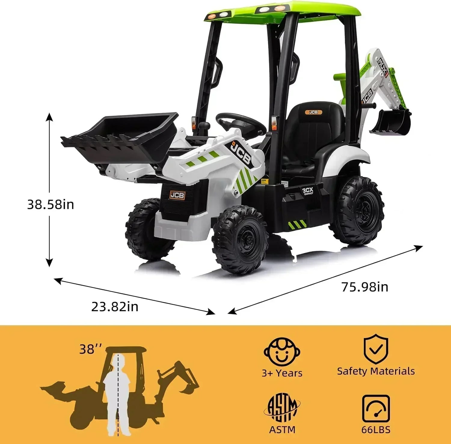 12V JCB Ride On Excavator Ride on Toys for Kids 4-8 Electric Car for Kids with Tractor wourant