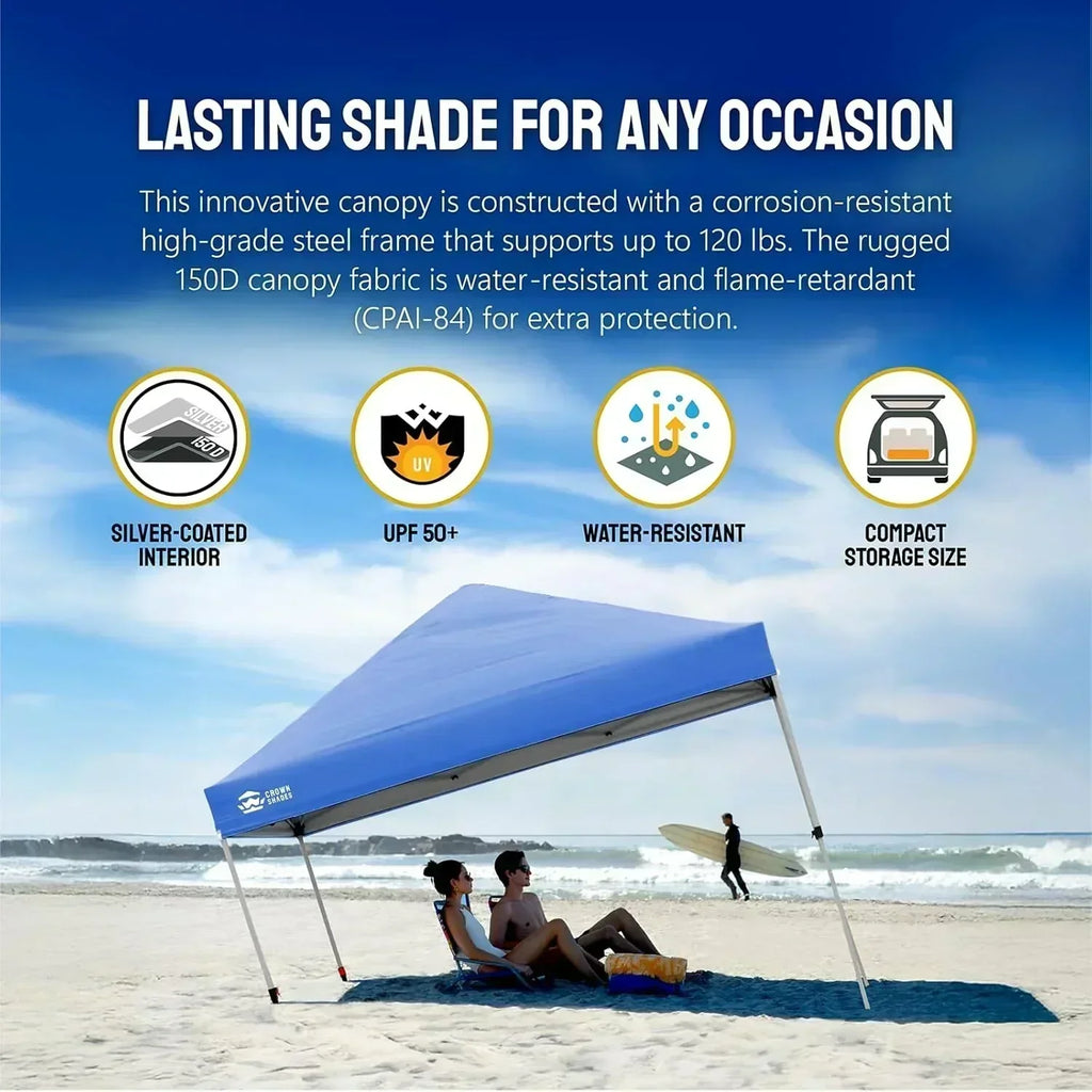 10x10 Pop-Up Awning One-Click Installation Beach Tent Outdoor Sunshade Silver Coated Top wourant