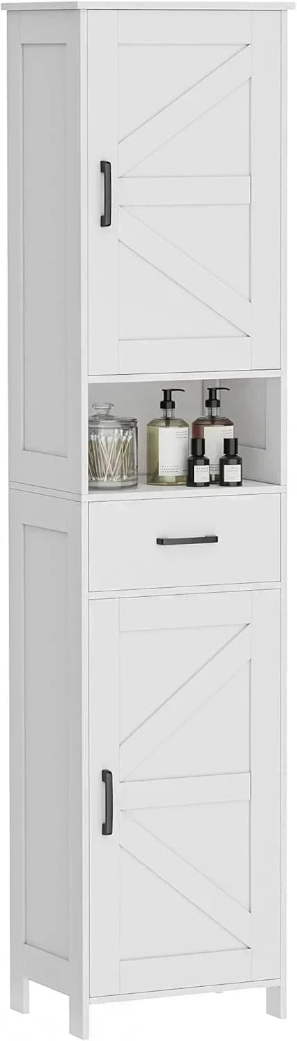 Homhedy 67" H Tall Bathroom Storage Cabinet with 2 Barn Doors and 1 Drawer Narrow Storage Unit wourant