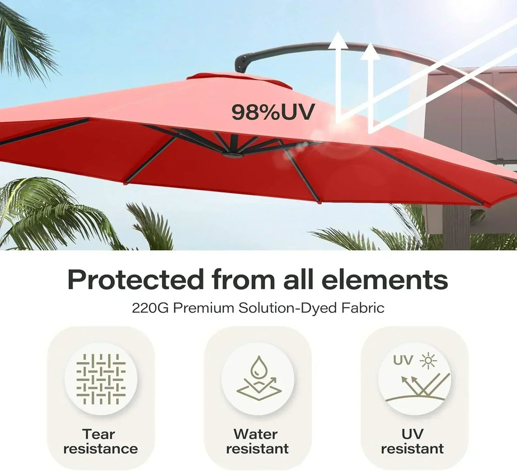 LAUSAINT HOME Outdoor Patio Umbrella with Base included 11 FT Deluxe Curvy Cantilever Umbrella wourant