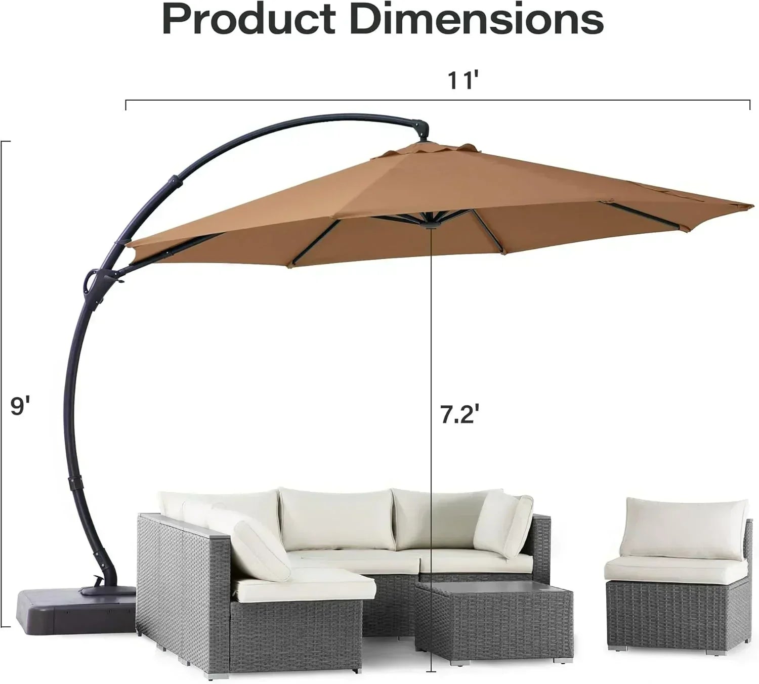 LAUSAINT HOME Outdoor Patio Umbrella with Base included 11 FT Deluxe Curvy Cantilever Umbrella wourant