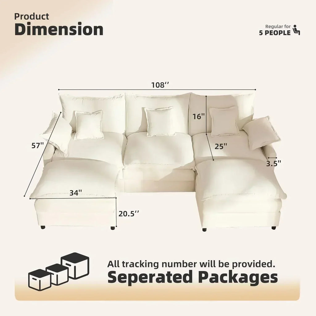 108" U-shaped sofa modular sofa Comfortable cloud sofa wourant