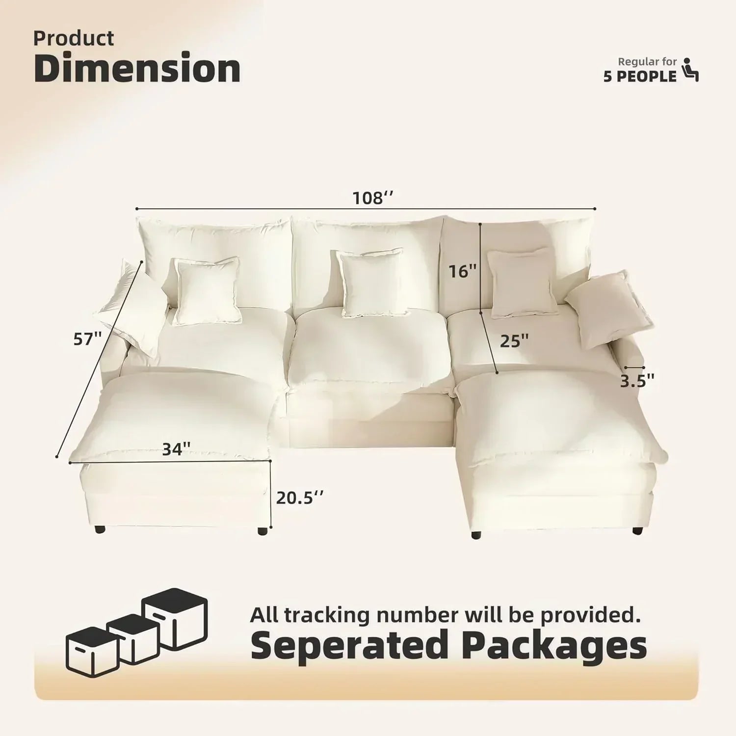 108" U-shaped sofa modular sofa Comfortable cloud sofa wourant