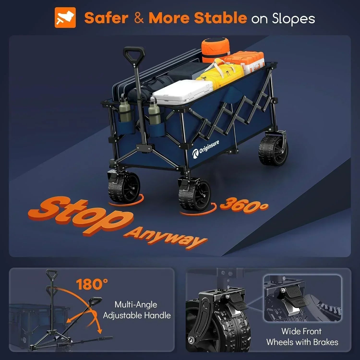 38" long foldable four-wheel stroller 460 lb capacity 220 liter folding beach stroller wourant