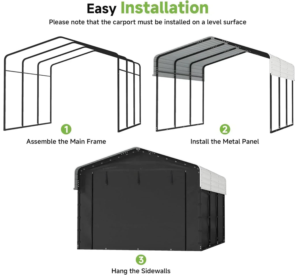 10'x15' Heavy Duty Metal Carport Outdoor Garage Car Shelter Shade with Heavier Frame wourant