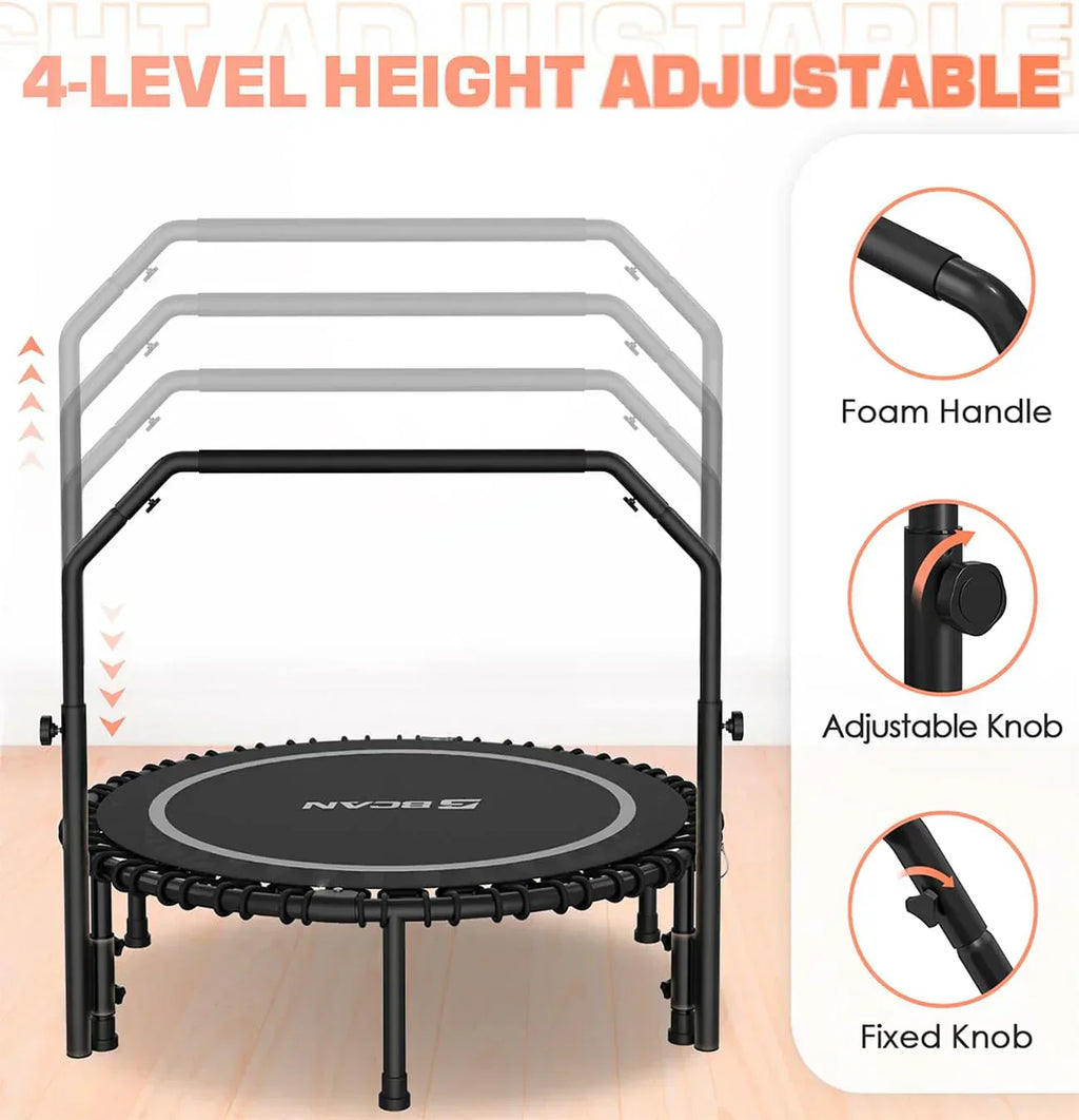 BCAN 450/550 LBS Foldable Mini Trampoline Fitness Trampoline Bungees Adjustable Foam Handle wourant