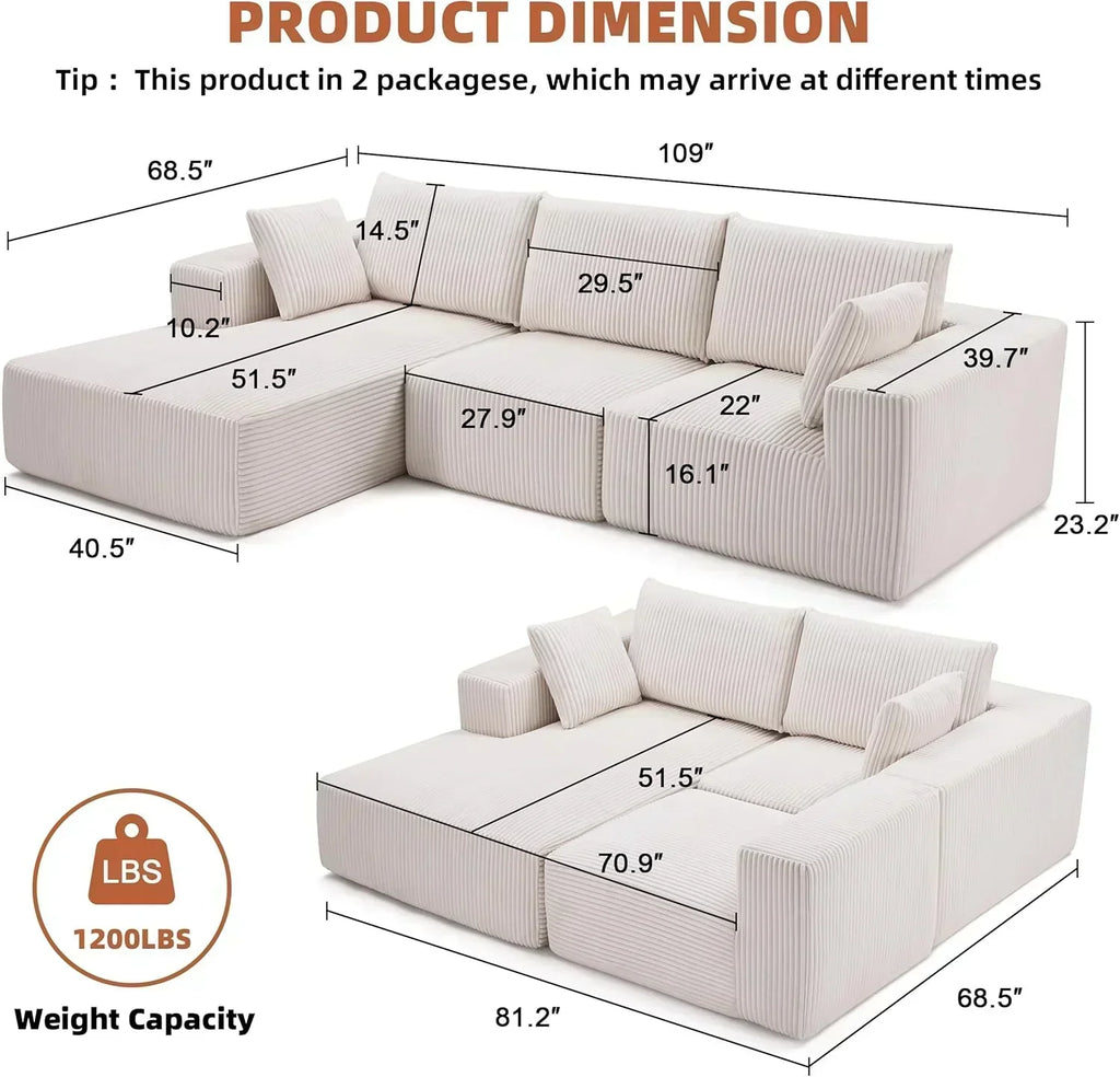 108-inch modular sofa cloud modular sofa with deep seat and reclining chair upholstered sofa wourant