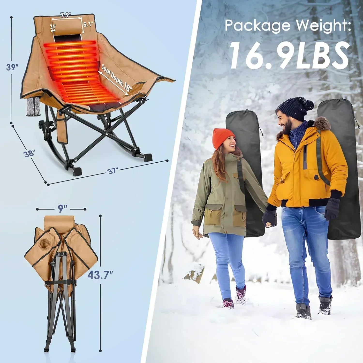 Heated Camping Chair Extra Large Heated Chair Outdoor Sports Chair with 3 Heat Levels on Back wourant