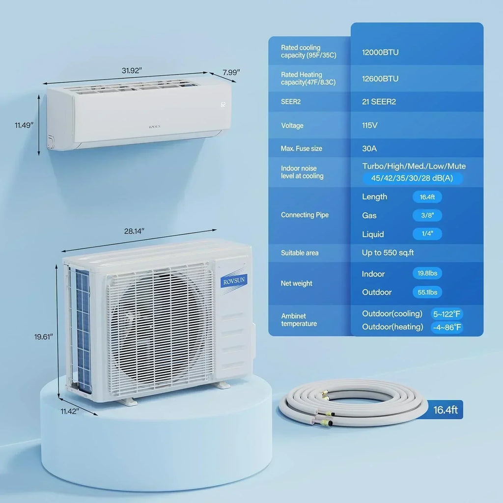 ROVSUN 9000 BTU Wifi Enabled Mini Split Air Conditioner Heater Inverter 19 SEER2 Energy Saving wourant