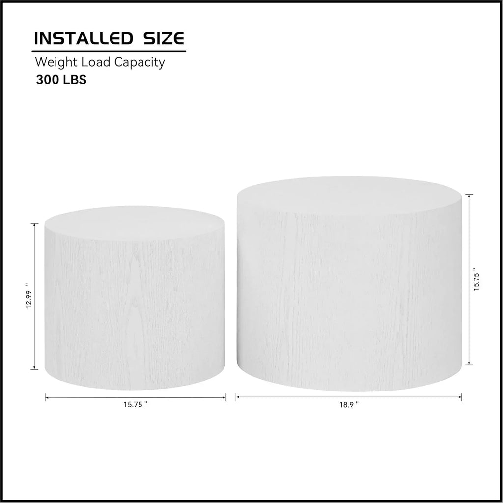 Nesting Coffee Table Set of 2 Modern Round Coffee Table with Non-Slip Feet Circle Accent Tables wourant