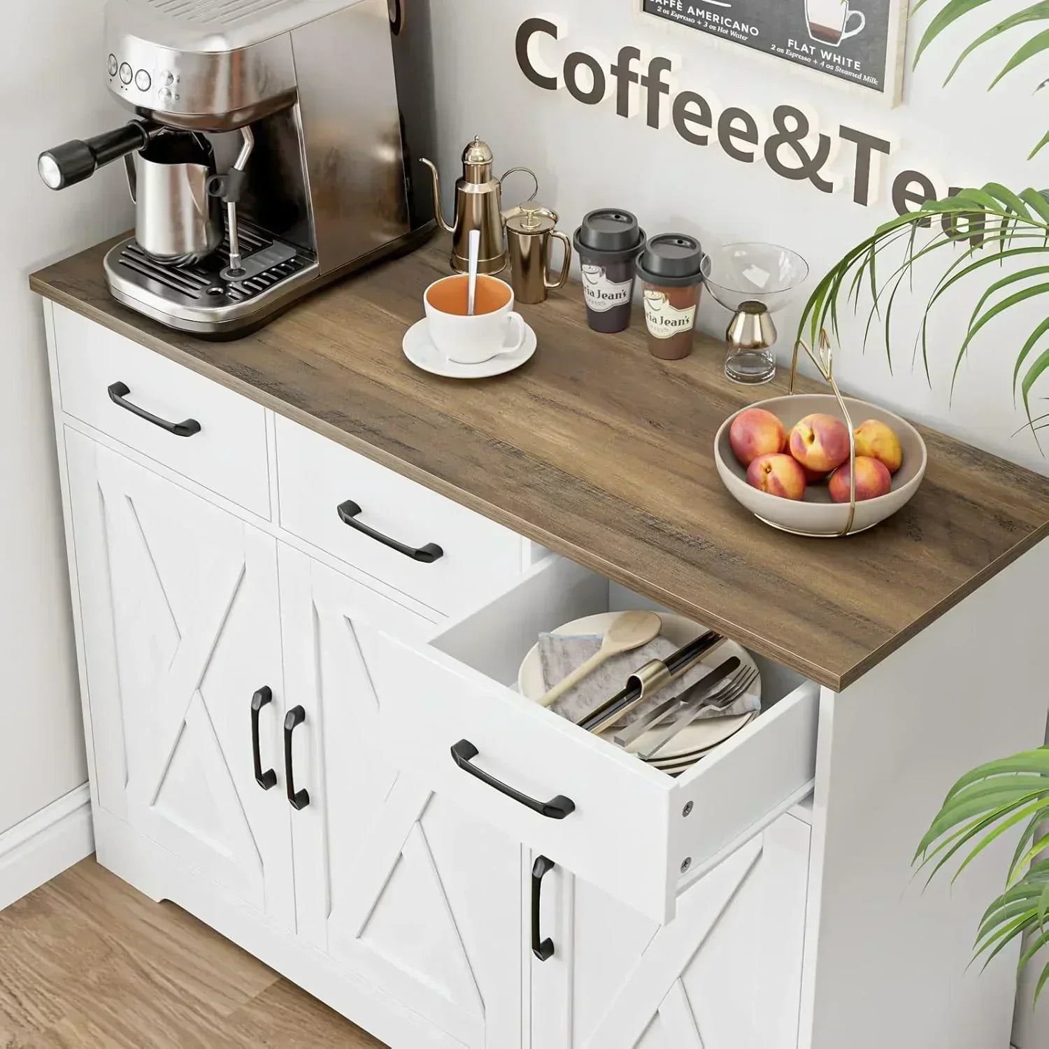 Modern farmhouse sideboard barn door buffet storage cabinet with drawers and shelves wourant
