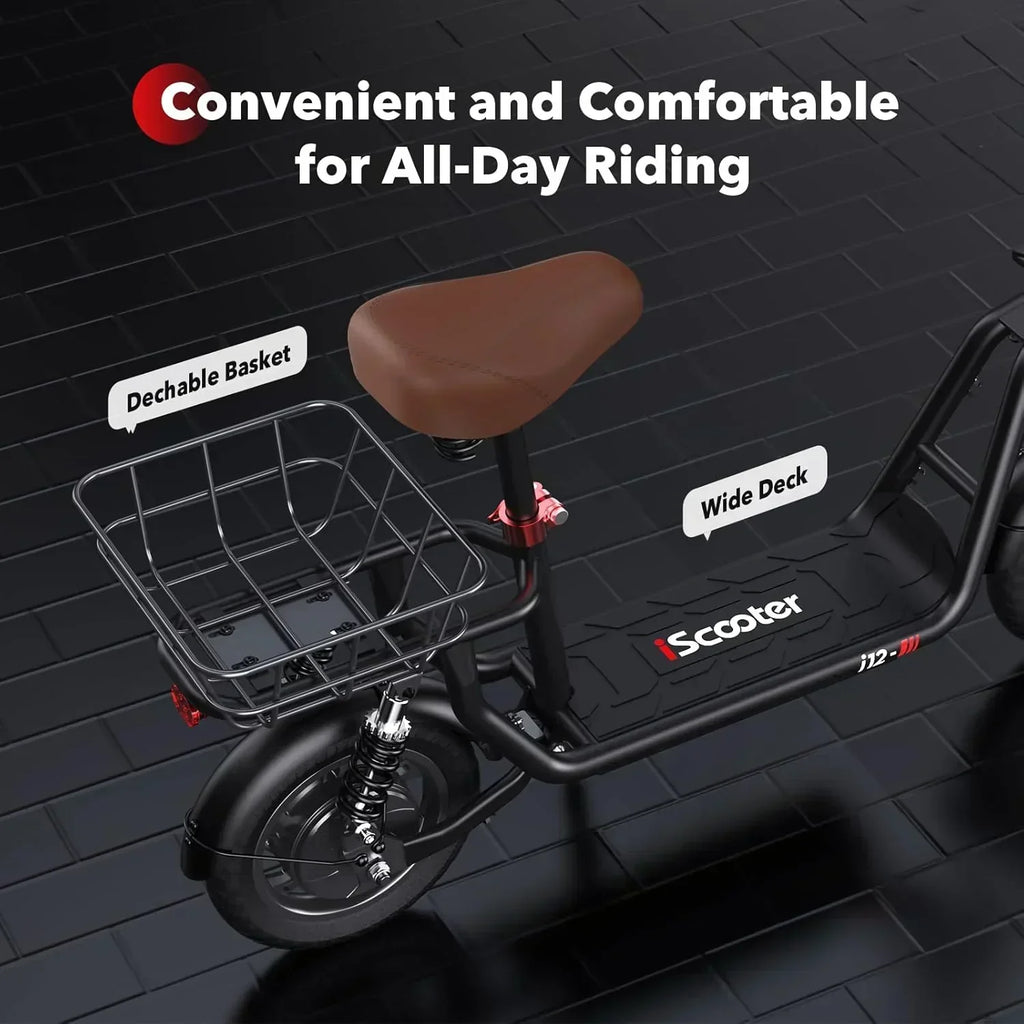 iScooter electric scooter with seat 28/19/15.6 mph top speed dual suspension scooter wourant