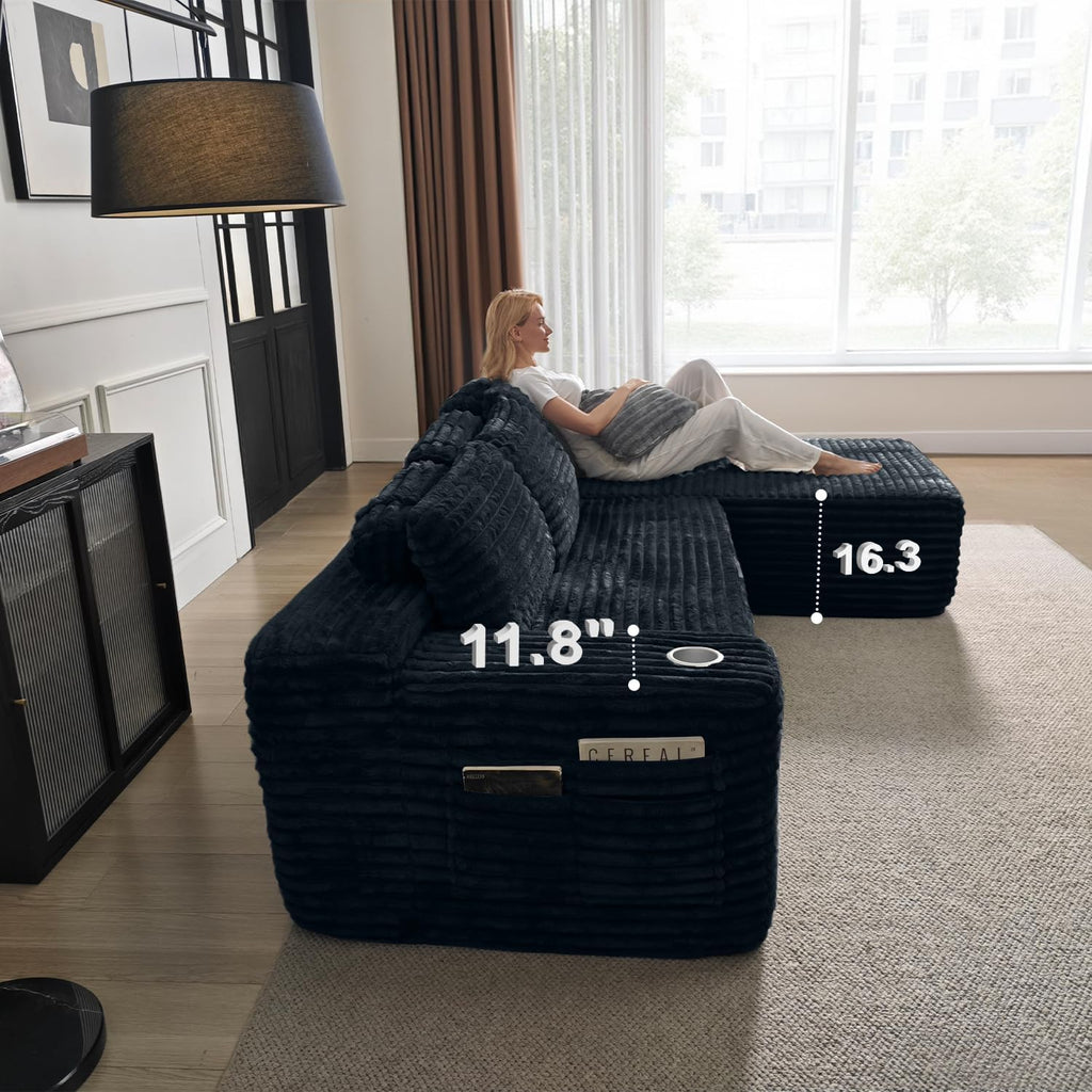 Cloud section sofa with L-shaped recliner modern modular sofa built-in cup holder wourant