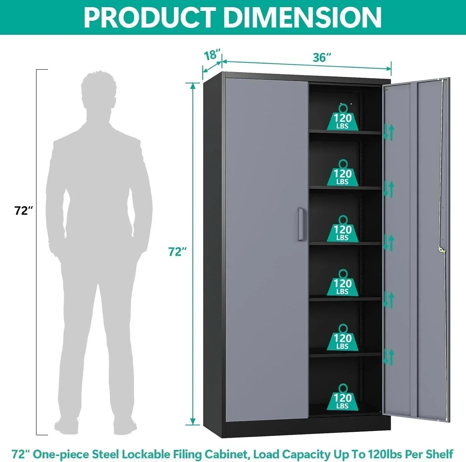 Metal Storage Cabinet with 2 Doors and 6 Shelves Black Metal Cabinet Garage Storage Cabinet wourant
