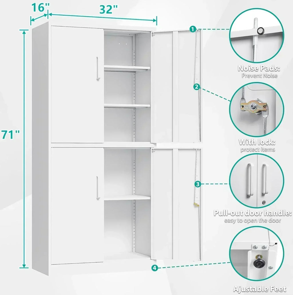 Metal Storage Cabinet with 2 Doors and 6 Shelves Black Metal Cabinet Garage Storage Cabinet wourant