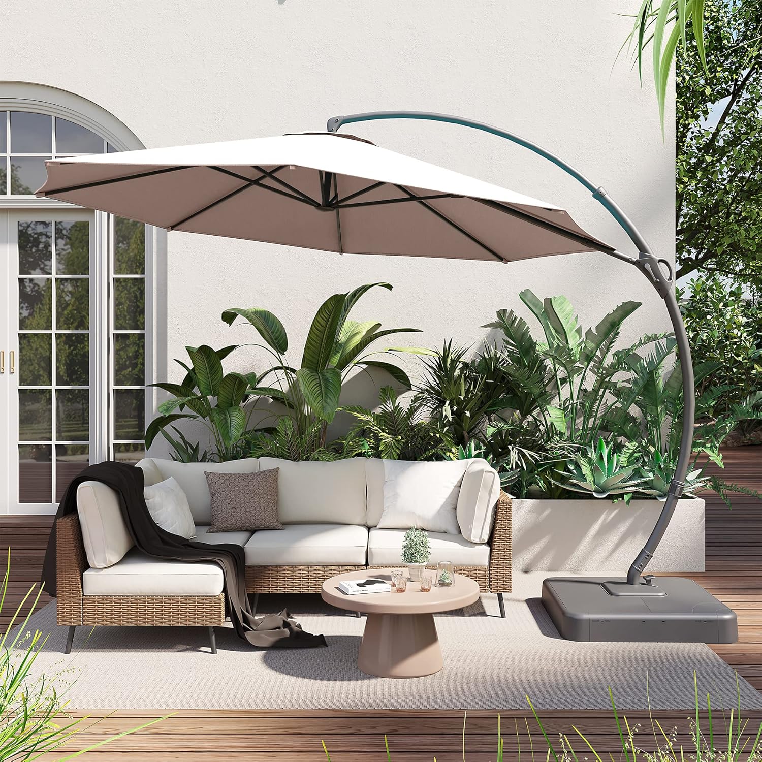 LAUSAINT HOME Outdoor Patio Umbrella with Base included 11 FT Deluxe Curvy Cantilever Umbrella wourant